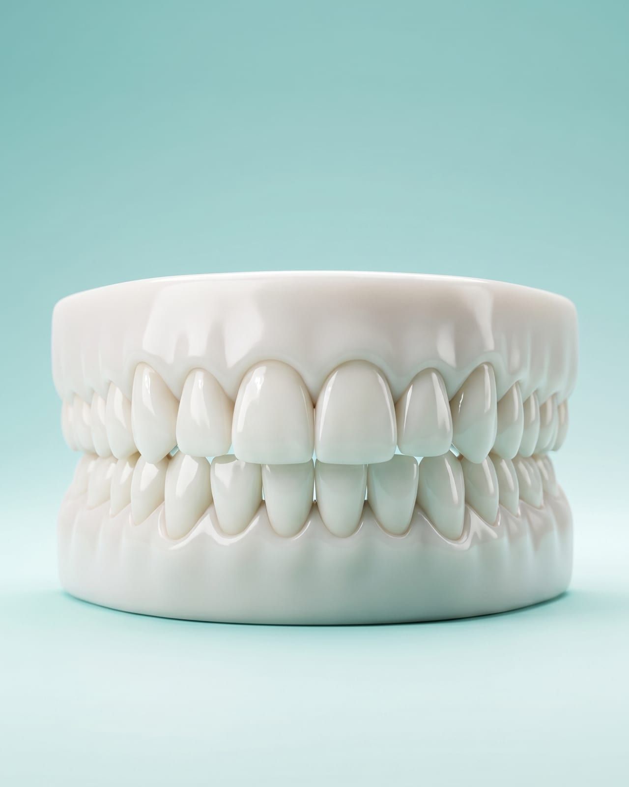 A set of pristine ceramic veneers shown in detail